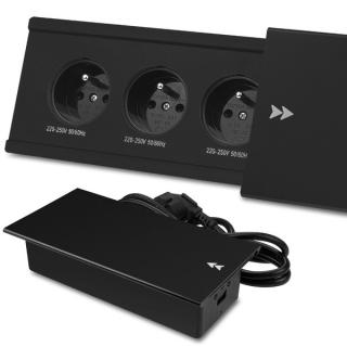 LEDtechnics Gniazdko przesuwane wpuszczane w blat czarne |  9705