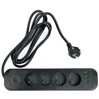 LEDtechnics Listwa zasilająca 2m 4 socket 3usb black |  L132