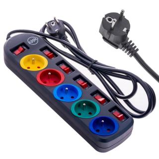 LEDtechnics Listwa zasilająca 2m 5 socket COLOR protect |  LN115