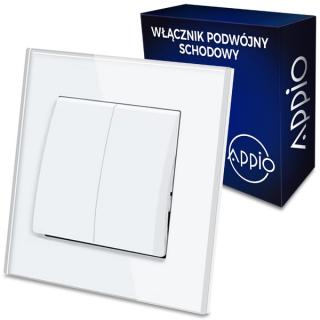 LEDtechnics Włącznik BIAŁY SCHODOWY szklany podwójny |  9695