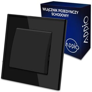 LEDtechnics Włącznik CZARNY SCHODOWY szklany pojedynczy |  9690