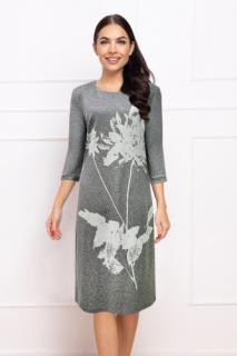 Sukienka Comfy dzianinowa szara z kwiatem