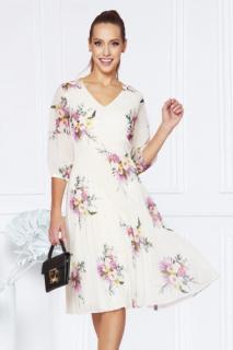 Sukienka plisowana Madlen ecru w kwiaty