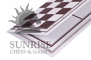 Dwustronna plastikowa deska szachy + młynek, (40x40cm), składana, biało - brązowa Składana plastikowa szachownica - dwustronna: szachy + młynek, pola biało-brązowe, pole 42mm