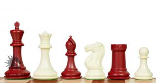 Figury szachowe Exclusive Staunton nr 6, białe/czerwone, dociążane metalem (król 95 mm) Obciążane plastikowe figury szachowe w rozmiarze 6 o wysokości Króla 95mm