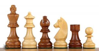 Figury szachowe German (Timeless) Akacja indyjska/bukszpan 3,5 cala z dodatkowymi hetmanami
