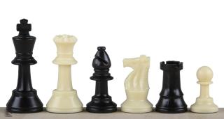 Figury szachowe Staunton nr 3, białe/czarne (król 64 mm) Nieobciążane plastikowe figury szachowe o wysokości Króla 64mm w woreczku foliowym