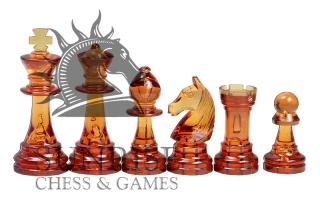 Figury szachowe Staunton nr 6, transparentno-bursztynowe (król 96 mm) Figury plastikowe Staunton nr 6 w kolorze transparentno-bursztynowym