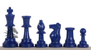 Granatowe bierki szachowe nr 6 Figury plastikowe w stylistyce French o wysokości Króla 95mm w kolorze niebieskim