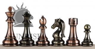 Metalizowane figury 4,5 cala - obciążane Obciążane figury szachowe w rozmiarze 4,5 cala wykonane z  tworzywa sztucznego pokrytego trwałym stopem cynku w kolorze brązu i srebra