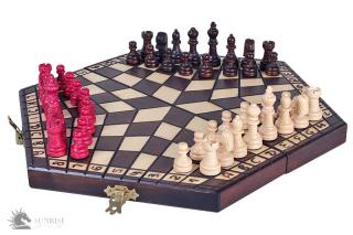 Szachy dla trójki graczy (32x28cm) - rodzinna zabawa Szachy drewniane dla trzech graczy - Mały komplet