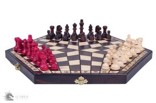 Szachy dla trójki graczy - średnie (40x35cm) Szachy trzyosobowe - komplet średni