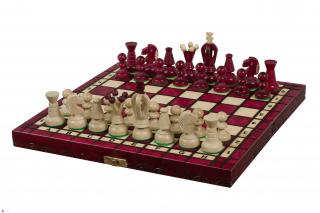 SZACHY KRÓLEWSKIE MAŁE (30x30cm) jaworowe, ozdobne, wiśniowe Chess set/szachy drewniane