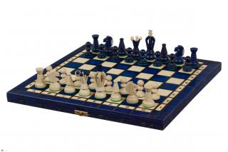 SZACHY KRÓLEWSKIE ŚREDNIE (35x35cm) kolor niebieski Chess set/szachy drewn.