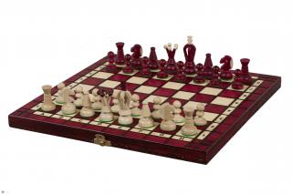 SZACHY KRÓLEWSKIE ŚREDNIE (35x35cm) kolor wiśniowy Chess set/szachy drewn.