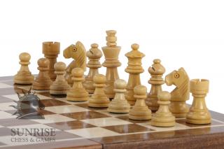 Szachy MAGNETYCZNE z intarsjowaną szachownicą 25 cm Szachy MAGNETYCZNE mini z szachownicą 25 cm intarsjowaną akacją i bukszpanem