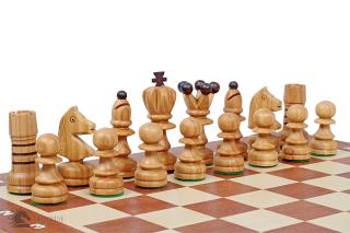 SZACHY PEREŁKA DUŻA (42x42cm) intarsjowana szachownica Rzeźbione szachy drewniane PEREŁA DUŻA - z szachownicą intarsjowaną