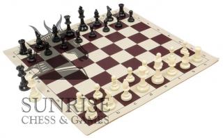 Szkolny zestaw szachowy Brązowy - ciężki (figury plastikowe dociążane + szachownica zwijana)