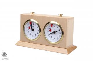 Zegar drewniany BHB z podstawką - mały Mały zegar szachowy mechaniczny w obudowie drewnianej z podstawką w kolorze jasnym