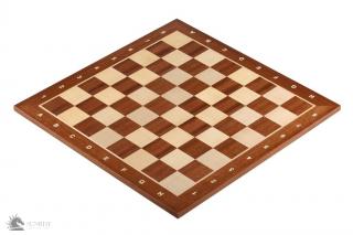 Zestaw szachowy - Szachownica mahoń / klon z opisem (pole 45mm) + figury American Classic 3"