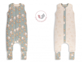 Dwustronny Śpiworek z Nóżkami - Vintage Animals Sky Blue/Cream 3-4 lata 2.5Tog | Sleepee