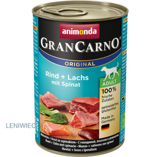 Animonda GranCarno ADULT ORIGINAL - puszka dla dorosłych psów; Wołowina i łosoś ze szpinakiem Beef + salmon with spinach
