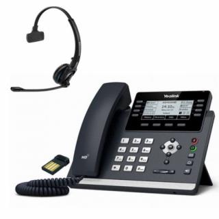 Telefon VoIP Yealink T43U z bezprzewodową słuchawką nagłowną Bluetooth na jedno ucho
