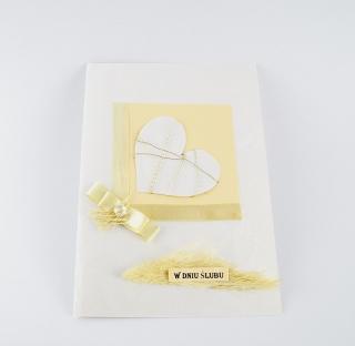 Kartka W Dniu Ślubu serce przeplatane złotem- RĘCZNIE ROBIONA Kartka ręcznie robiona z okazji ślubu