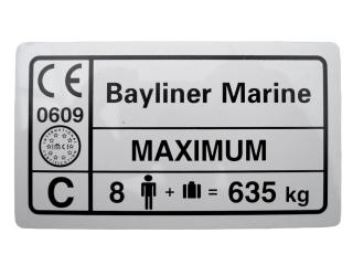 Tabliczka Znamionowa Bayliner 8 os. 635 kg Tabliczka Znamionowa Bayliner 8 os. 635 kg