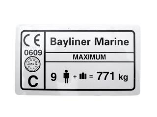 Tabliczka Znamionowa Bayliner 9 os. 771 kg Tabliczka Znamionowa Bayliner 9 os. 771 kg