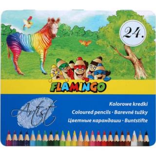 Kredki ołówkowe 24 kolory w metalowym opakowaniu Flamingo