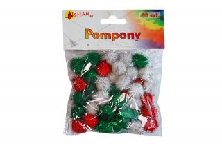 Pompony kolorowe mix świąteczny 40 szt Shan SP20