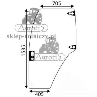 Szyba - drzwi Lewe Case , New Holland 82015335 , 82019226 , 82036001 - uszkodzona , ukruszony róg