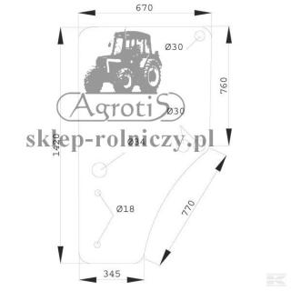 Szyba drzwi lewych John Deere L169102, L77647, L213354