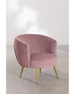 Fotel aksamitny na złotych nogach 71 cm Różowy
