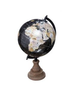 Globus czarny na drewnianej podstawie 32 cm