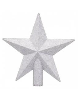Gwiazda brokatowa na czubek choinki 22 cm Srebrny