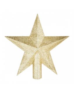 Gwiazda brokatowa na czubek choinki 22 cm Złoty