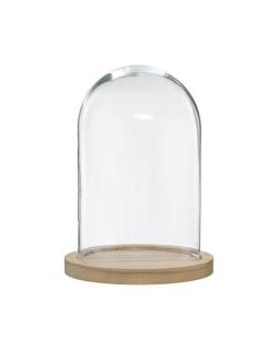 Klosz szklany z drewnianą podstawką 18 cm Naturalne drewno