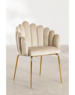 Krzesło aksamitne na złotych nogach Arna Beżowy