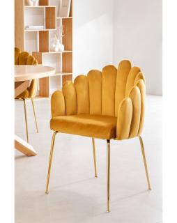 Krzesło aksamitne na złotych nogach Arna Musztardowy
