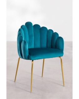 Krzesło aksamitne na złotych nogach Arna Niebieski