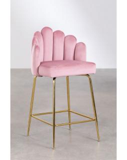 Krzesło barowe aksamitne Arna 65 cm Pudrowy róż