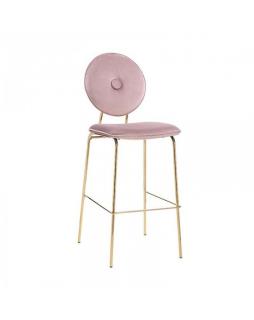 Krzesło barowe welur Button Różowy