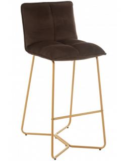 Krzesło barowe welur na złotej podstawie Perro Czekoladowy
