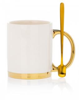 Kubek ceramiczny ze złotą łyżeczką Lukka Biały