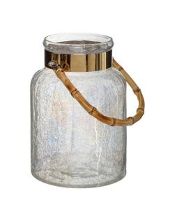 Lampion szklany z bambusowym uchwytem 25 cm Przeźroczysty