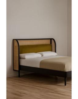 Łóżko do sypialni czarne z plecionką 160x200 cm