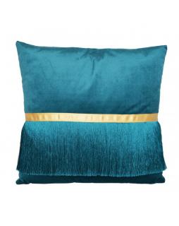 Poduszka dekoracyjna welurowa z frędzlami Niebieski