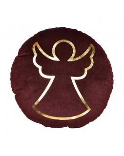Poduszka welurowa z aniołem - okrągła Ø 35 cm Bordowy